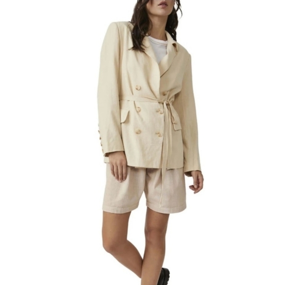 Free People Olivia Double Breasted Linen Blend Pebble/Sand Blazer New XS - Picture 11 of 17